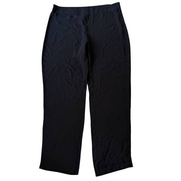 EILEEN FISHER Silk Georgette Crepe Full Length Straight Pants Zipper Black Large - Picture 4 of 12